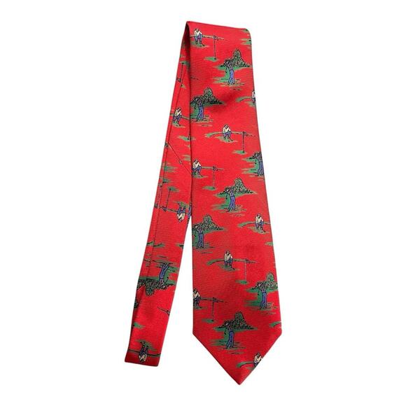 Vintage Jacobs Roberts LTD 100% Silk Tie 55” Red Novelty Golf Golfer Preppy - Picture 2 of 6